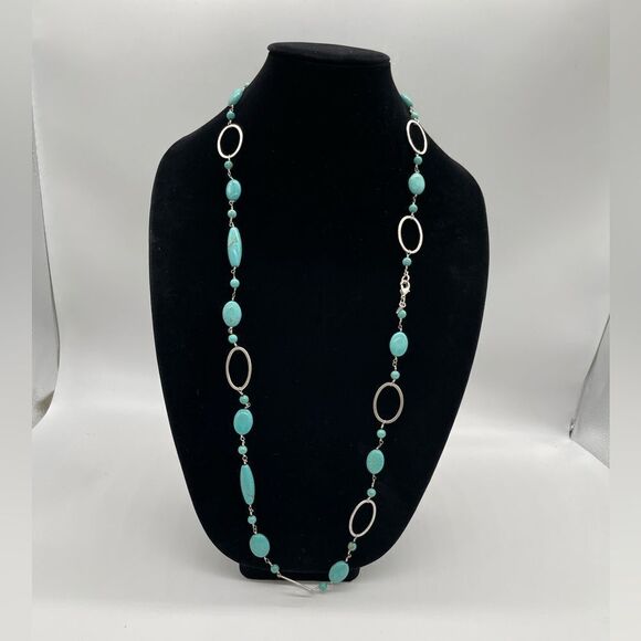 Stella & Dot Turquoise with silver tone Chain Long Necklace - Picture 2 of 2